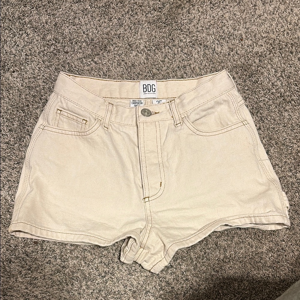 Urban Outfitters BDG High-Rise Carpenter Jean Shorts Cream Color